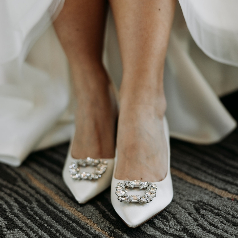 Nine West White Satin with Jewels Heels (like Manolo Blahnik)